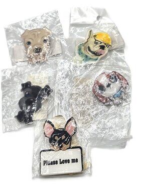 Comic Dogs 5 Pin Brooch  Assorted Breeds K-9s Plastic Small 1.5"  #7